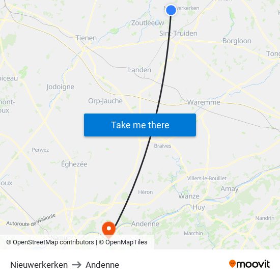 Nieuwerkerken to Andenne map