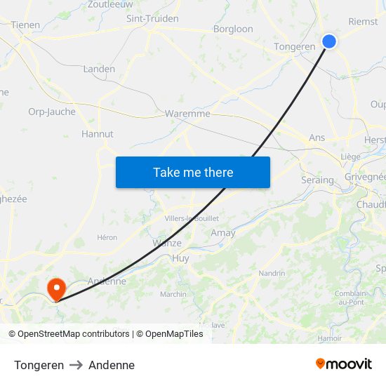 Tongeren to Andenne map