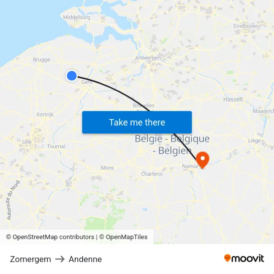 Zomergem to Andenne map