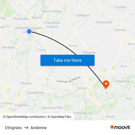 Ottignies to Andenne map