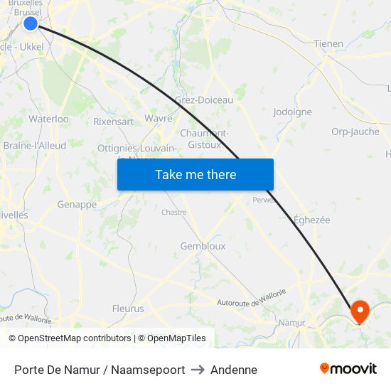Porte De Namur / Naamsepoort to Andenne map