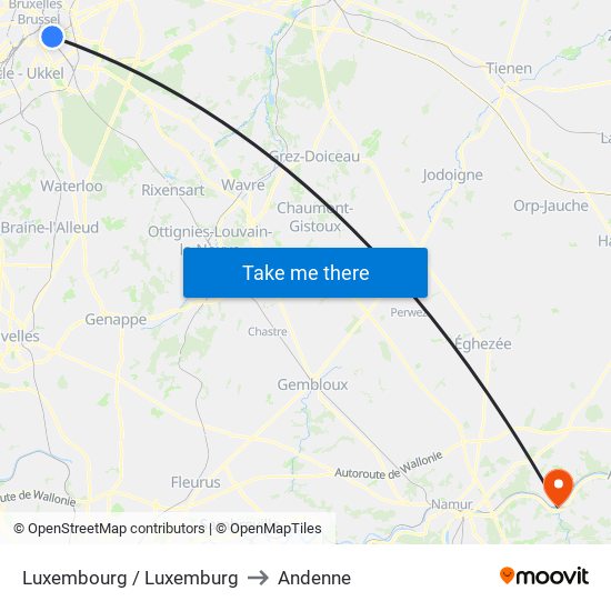 Luxembourg / Luxemburg to Andenne map