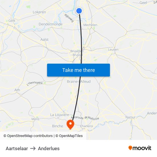 Aartselaar to Anderlues map
