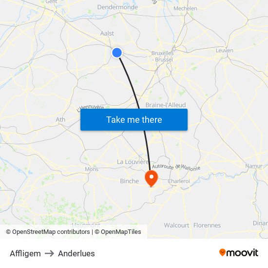 Affligem to Anderlues map