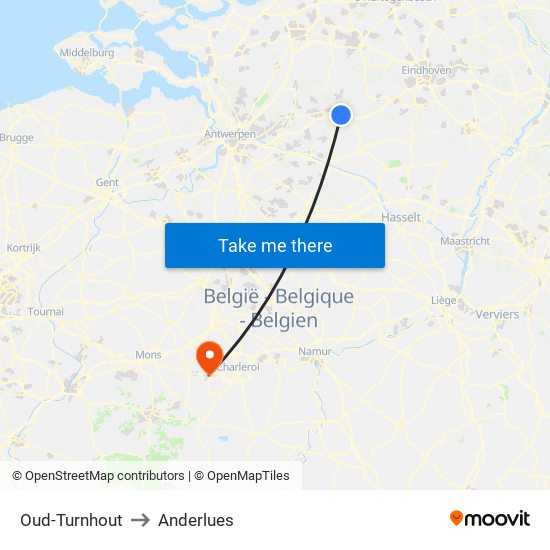 Oud-Turnhout to Anderlues map