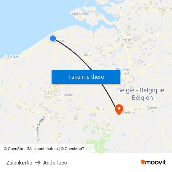 Zuienkerke to Anderlues map