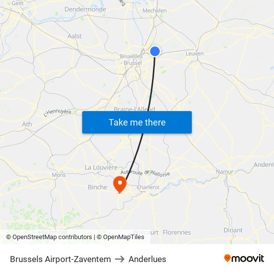 Brussels Airport-Zaventem to Anderlues map