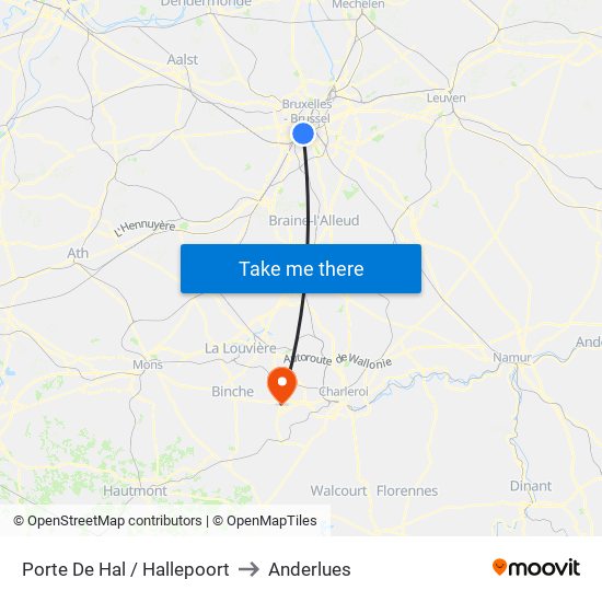 Porte De Hal / Hallepoort to Anderlues map