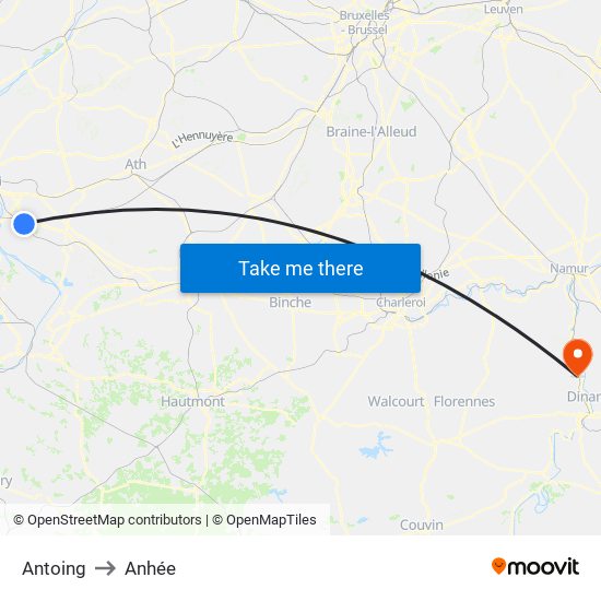 Antoing to Anhée map