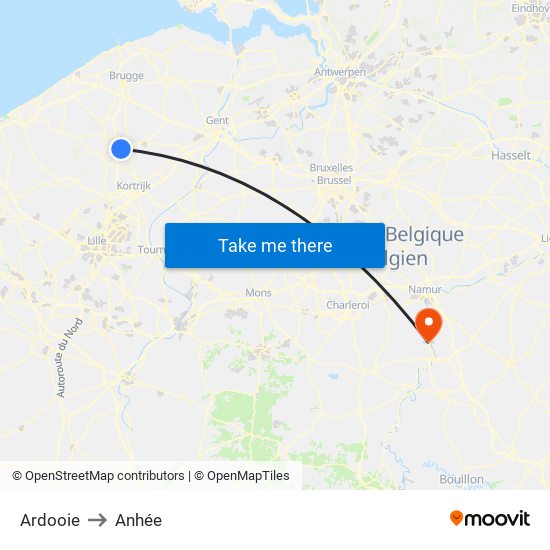 Ardooie to Anhée map