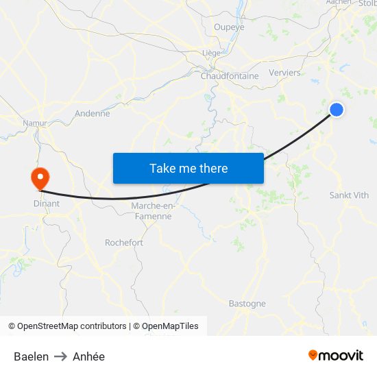 Baelen to Anhée map
