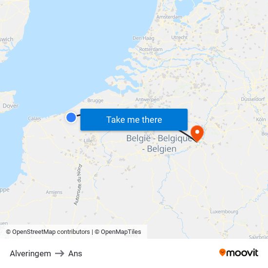 Alveringem to Ans map