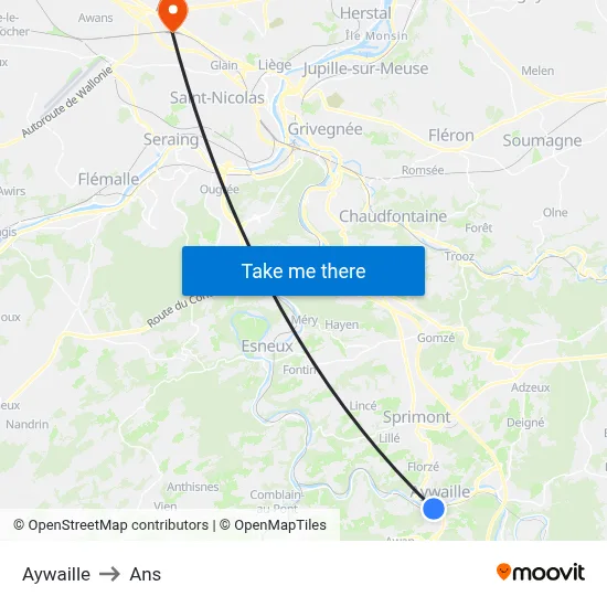Aywaille to Ans map