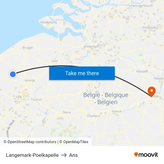 Langemark-Poelkapelle to Ans map