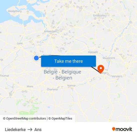 Liedekerke to Ans map