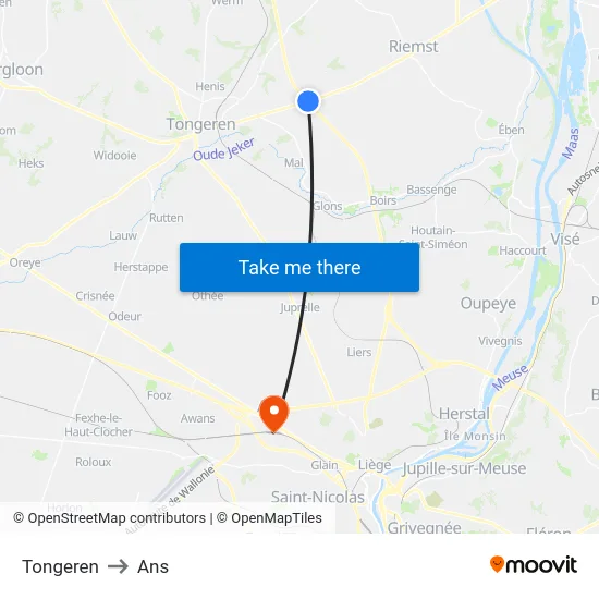 Tongeren to Ans map