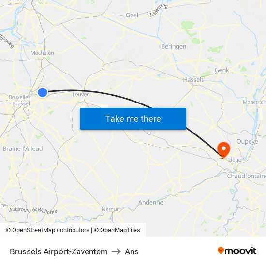 Brussels Airport-Zaventem to Ans map