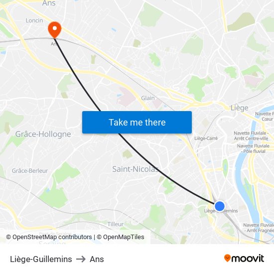 Liège-Guillemins to Ans map