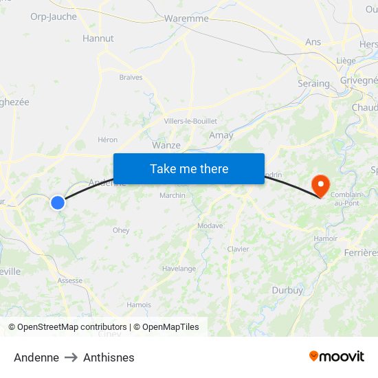 Andenne to Anthisnes map