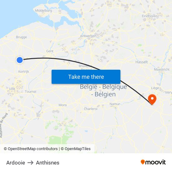 Ardooie to Anthisnes map
