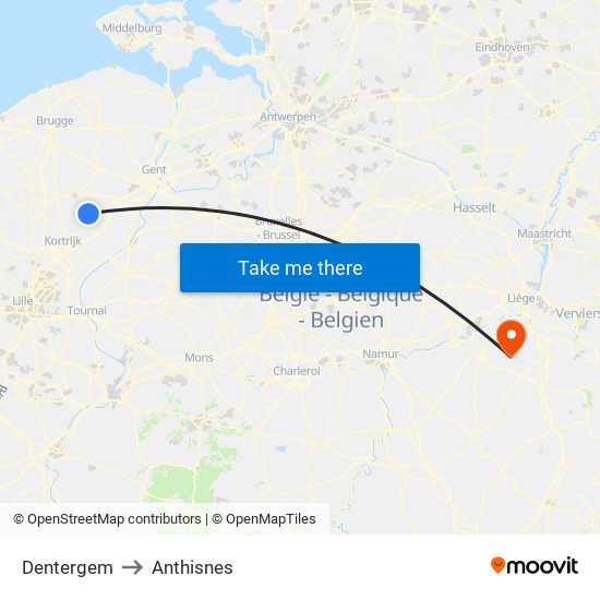 Dentergem to Anthisnes map