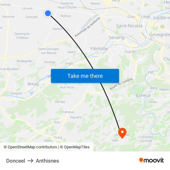 Donceel to Anthisnes map