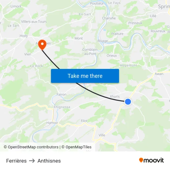 Ferrières to Anthisnes map