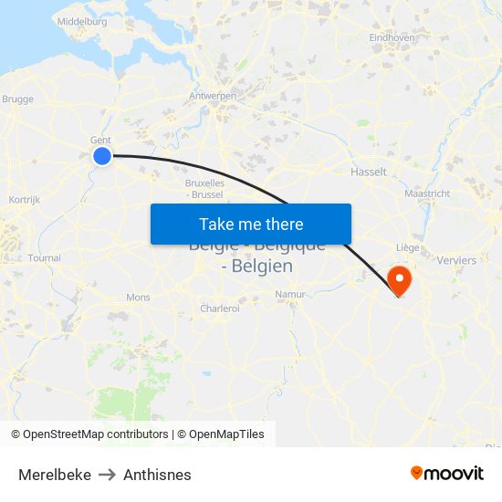 Merelbeke to Anthisnes map