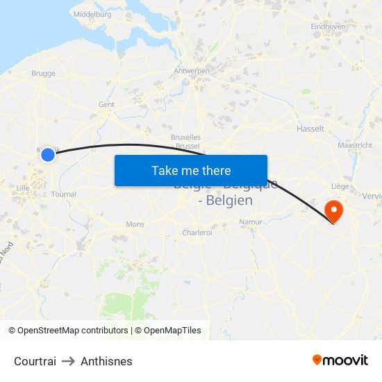 Courtrai to Anthisnes map