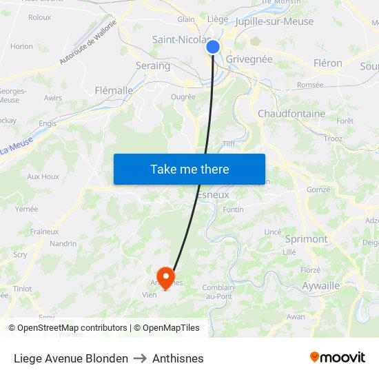 Liege Avenue Blonden to Anthisnes map