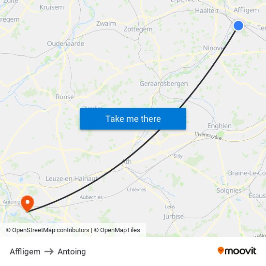 Affligem to Antoing map