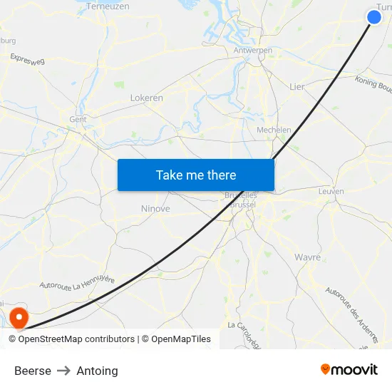 Beerse to Antoing map