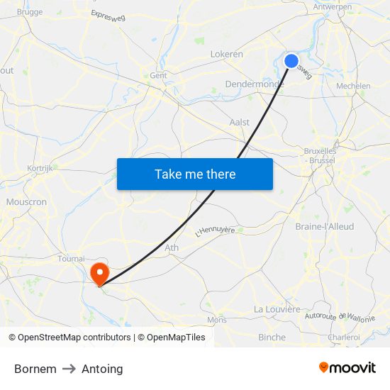 Bornem to Antoing map