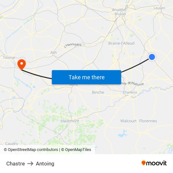 Chastre to Antoing map