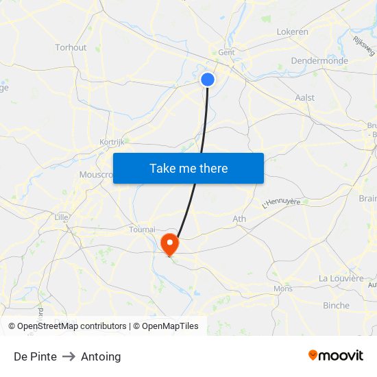 De Pinte to Antoing map