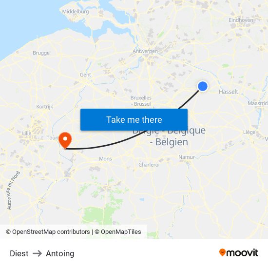 Diest to Antoing map