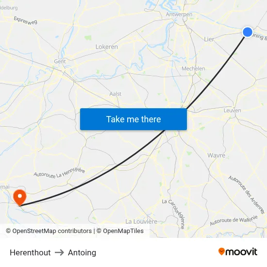 Herenthout to Antoing map