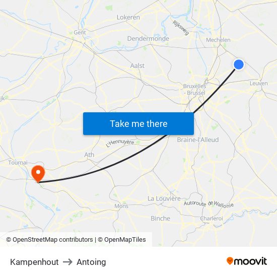 Kampenhout to Antoing map