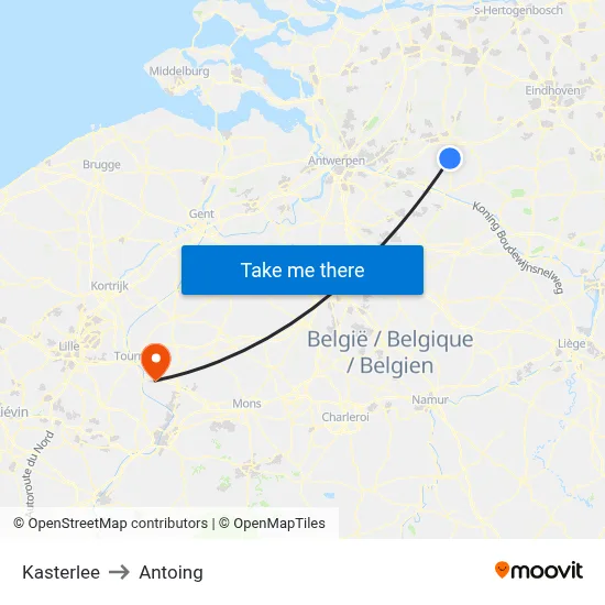 Kasterlee to Antoing map