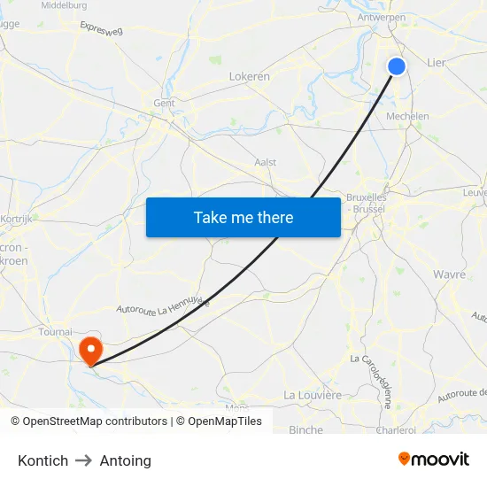 Kontich to Antoing map