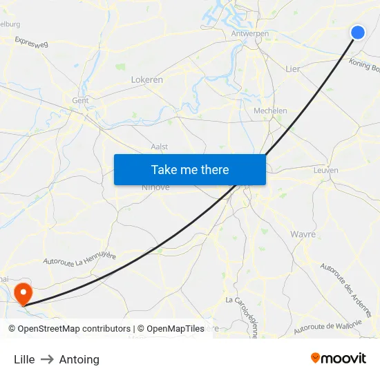 Lille to Antoing map