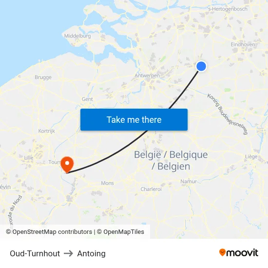 Oud-Turnhout to Antoing map