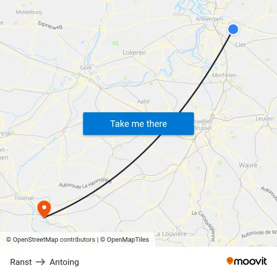 Ranst to Antoing map