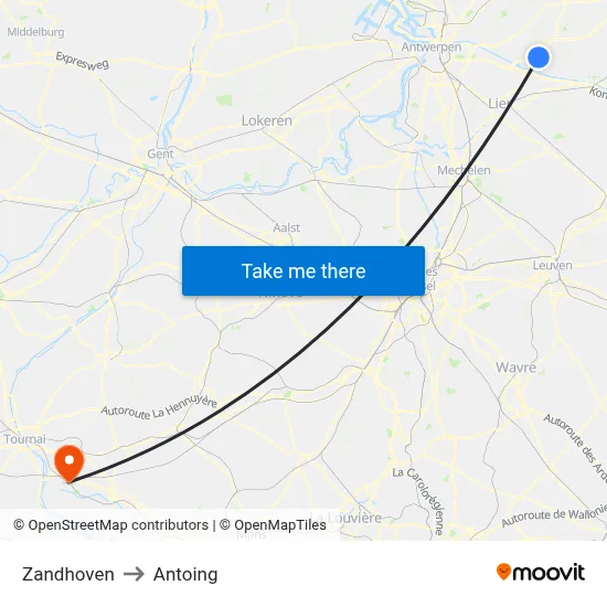 Zandhoven to Antoing map