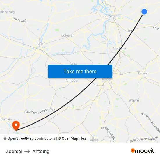 Zoersel to Antoing map