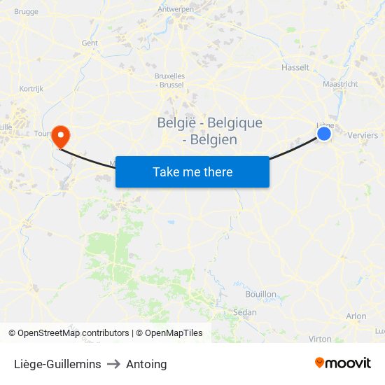 Liège-Guillemins to Antoing map