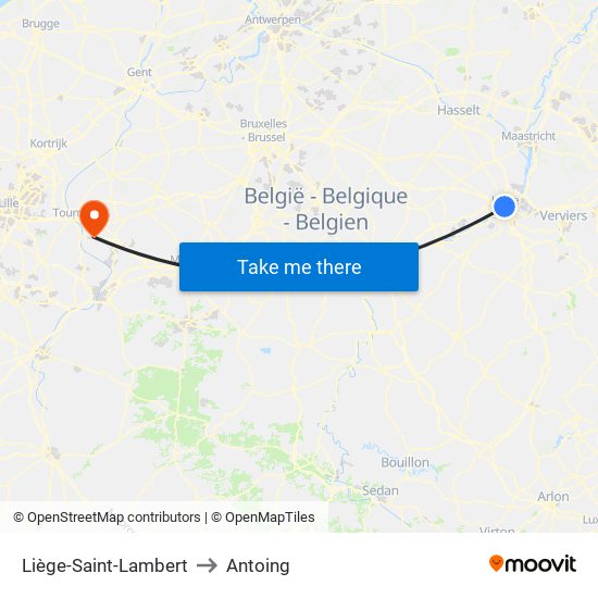 Liège-Saint-Lambert to Antoing map