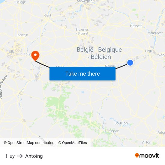 Huy to Antoing map