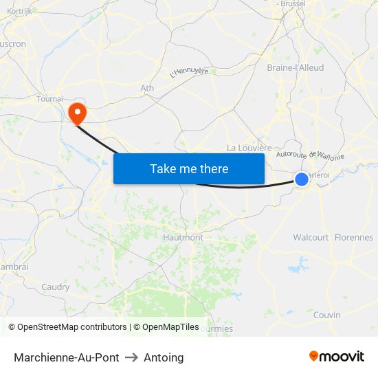 Marchienne-Au-Pont to Antoing map