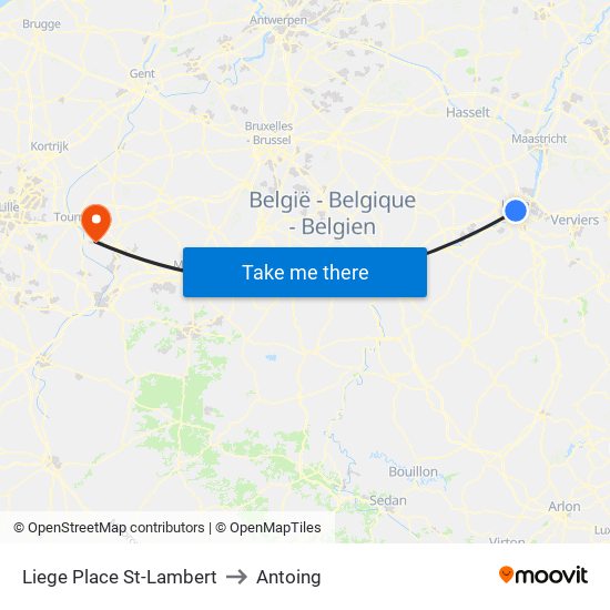 Liege Place St-Lambert to Antoing map